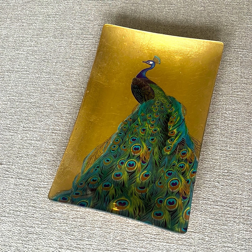 Gold Peacock Trinket Tray